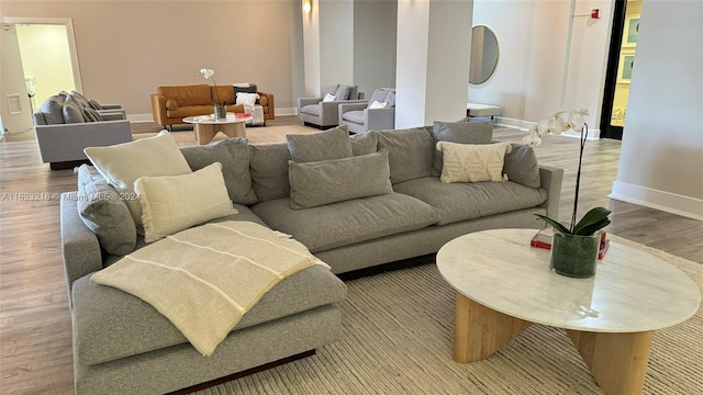 living room featuring light wood-type flooring