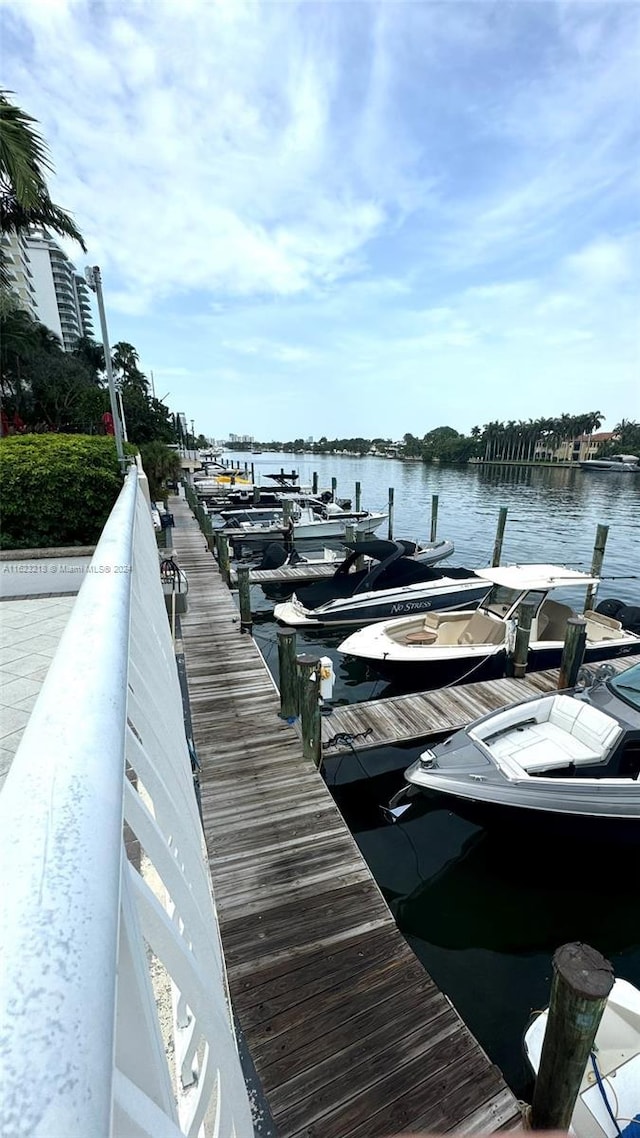 view of dock with a water view