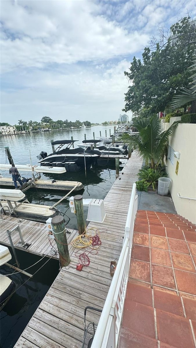 view of dock with a water view