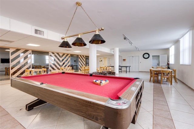 game room featuring light tile patterned flooring and pool table