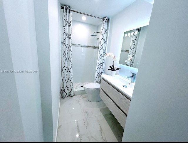 bathroom featuring vanity, toilet, and a shower with curtain