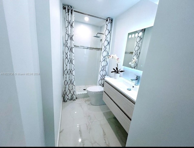 2030 S Ocean Dr Unit 2220, Hallandale Beach, FL 33009 - full bathroom with toilet, a stall shower, vanity, and marble finish flooring