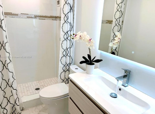 2030 S Ocean Dr Unit 2220, Hallandale Beach, FL 33009 - bathroom with toilet, a shower stall, vanity, and marble finish flooring