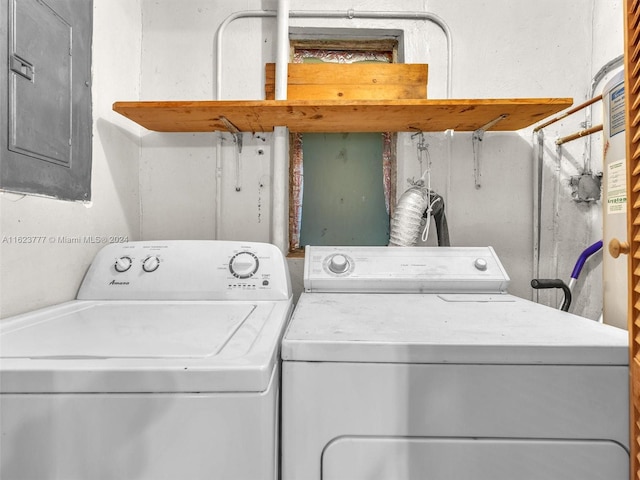 laundry room featuring electric panel and washing machine and dryer