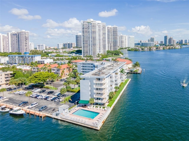 aerial view featuring a water view