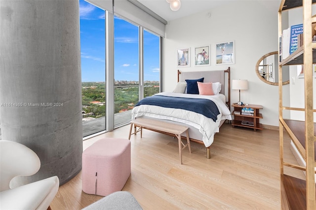 bedroom with multiple windows and light hardwood / wood-style floors