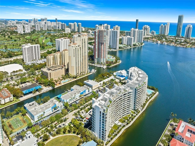 aerial view featuring a water view