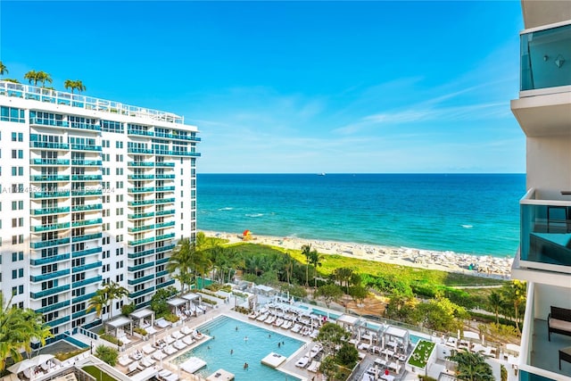 property view of water featuring a view of the beach