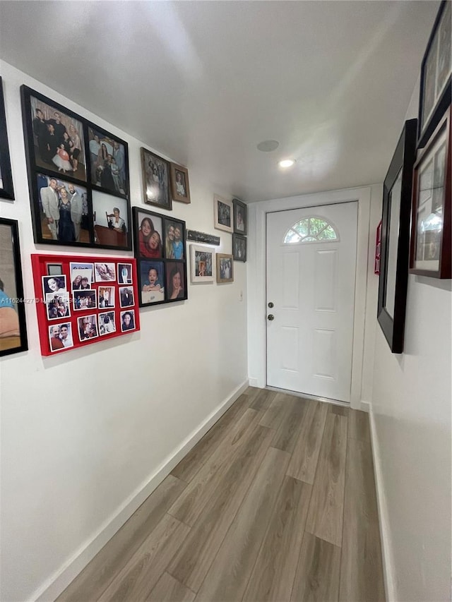 doorway to outside featuring hardwood / wood-style floors