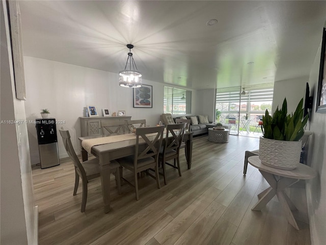 dining room featuring a notable chandelier and hardwood / wood-style floors