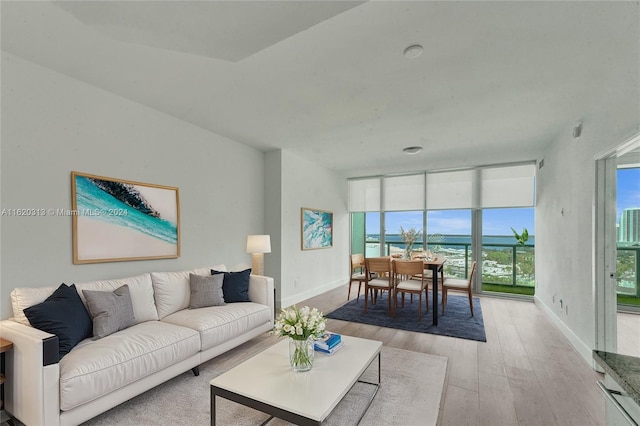 888 Biscayne Blvd Unit 1805, Miami, FL 33132 - living room featuring light wood finished floors, a water view, and baseboards