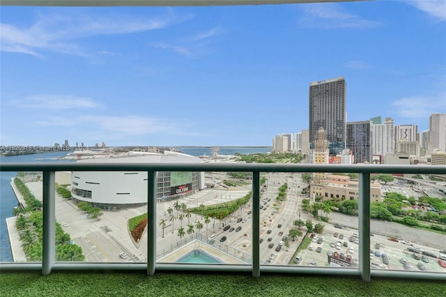 balcony featuring a water view