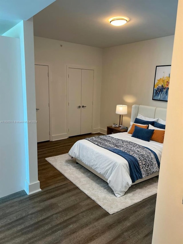 bedroom featuring a closet and dark hardwood / wood-style flooring