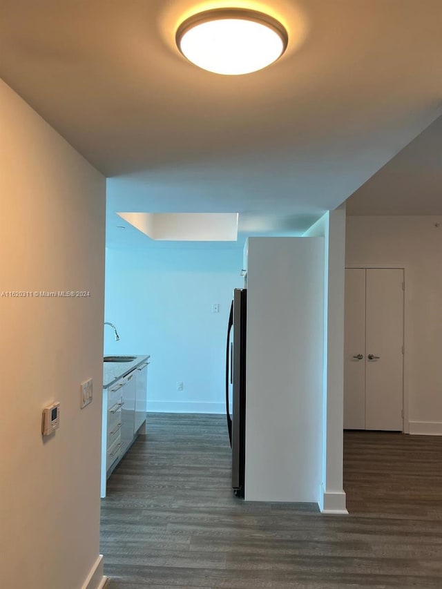 interior space featuring dark wood-type flooring and sink