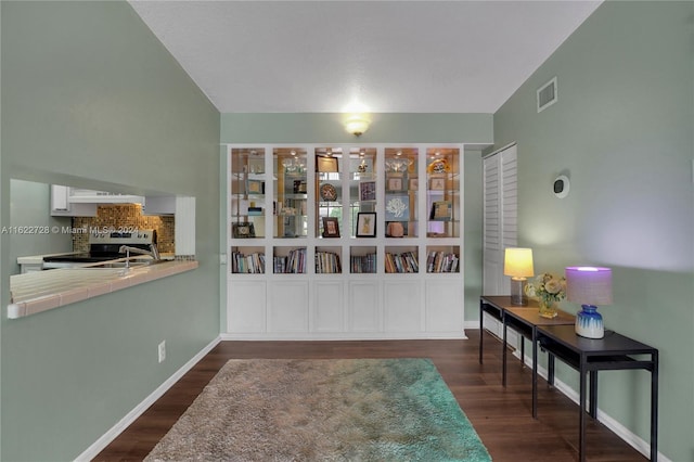 interior space with dark wood-type flooring