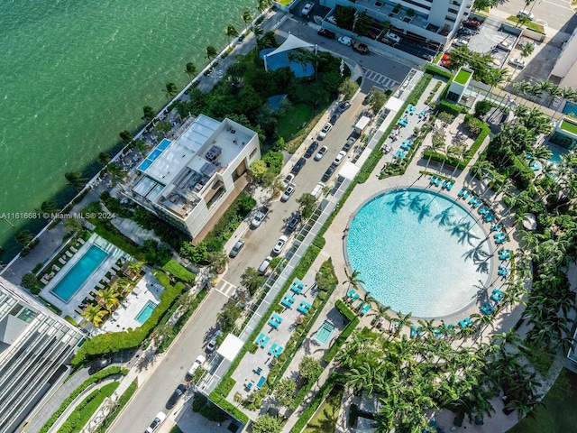 drone / aerial view featuring a water view