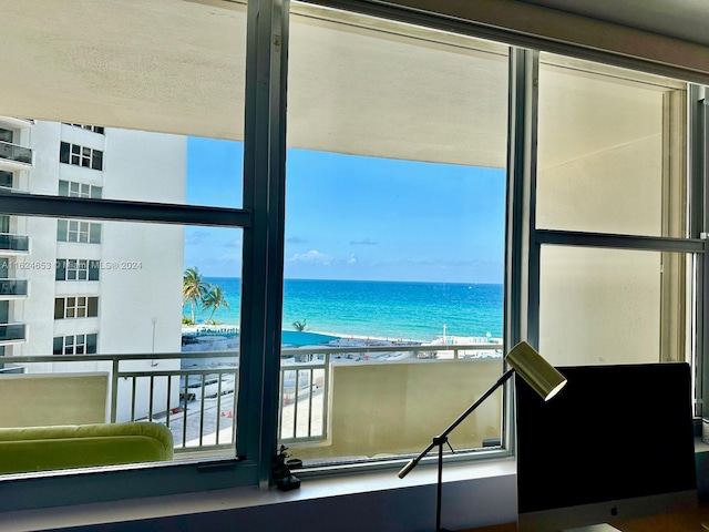 property view of water with a beach view