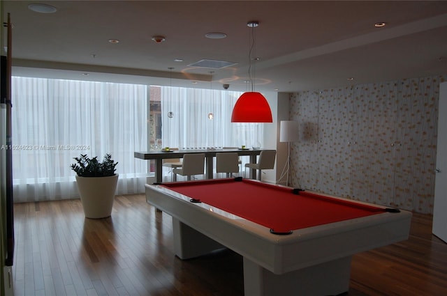 recreation room with dark wood-type flooring and billiards