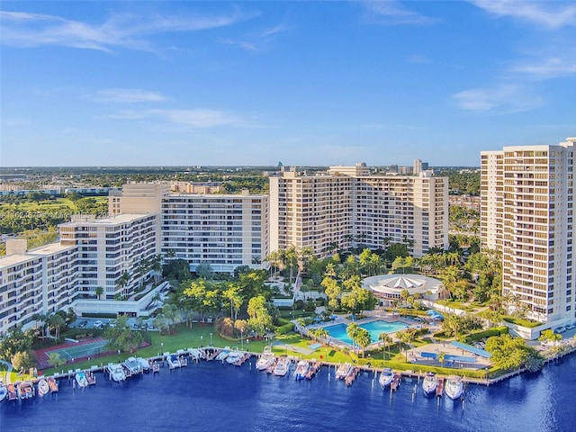 view of building exterior featuring a water view