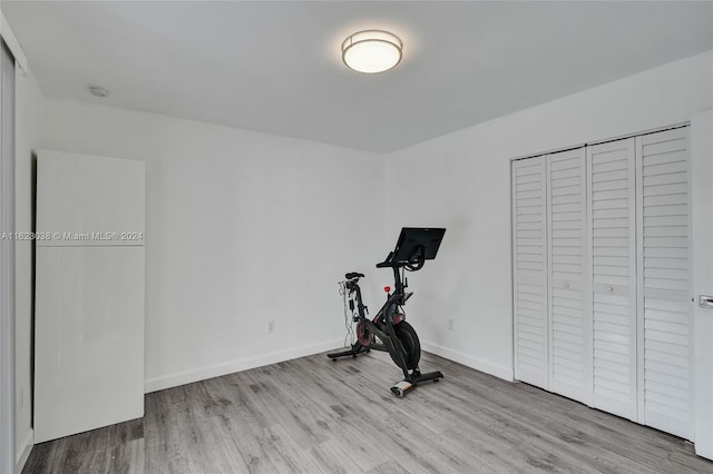 workout area featuring light hardwood / wood-style flooring