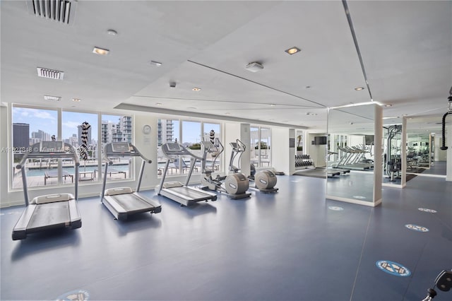 workout area featuring a wall of windows and plenty of natural light