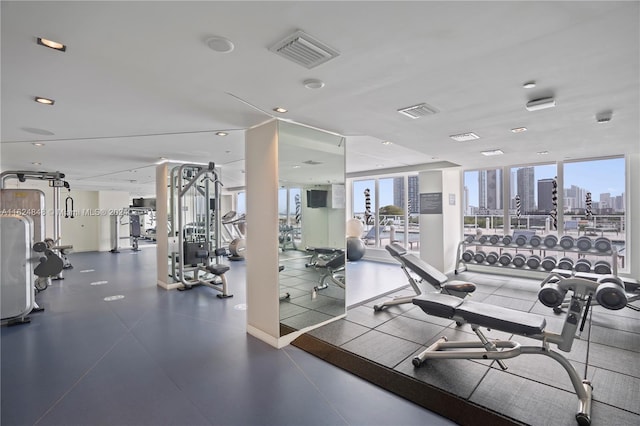 gym featuring expansive windows