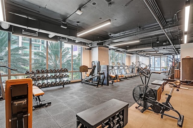 exercise room with a wall of windows