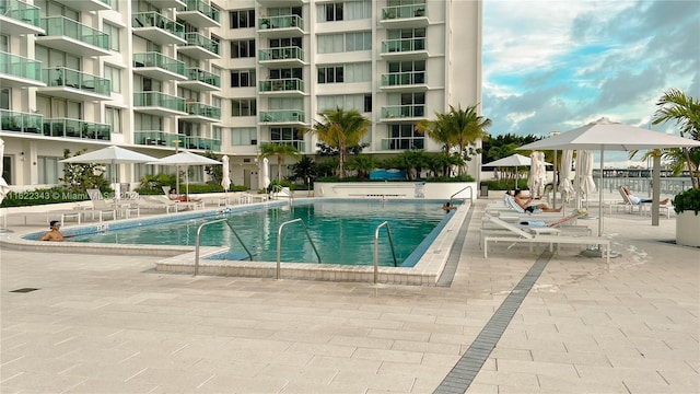 view of swimming pool with a patio area