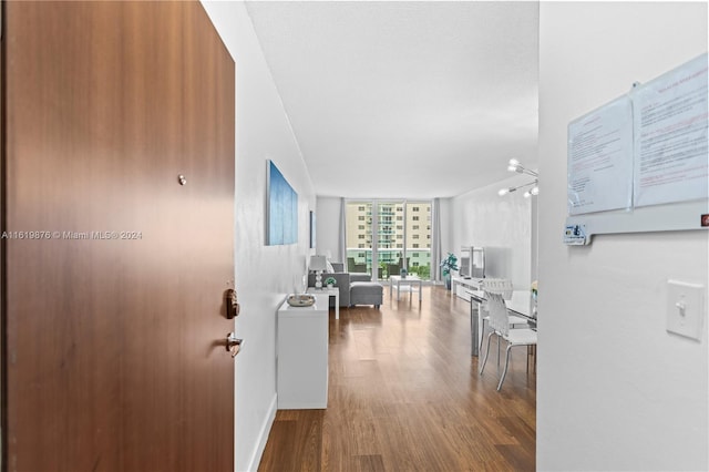 hallway with hardwood / wood-style flooring and floor to ceiling windows