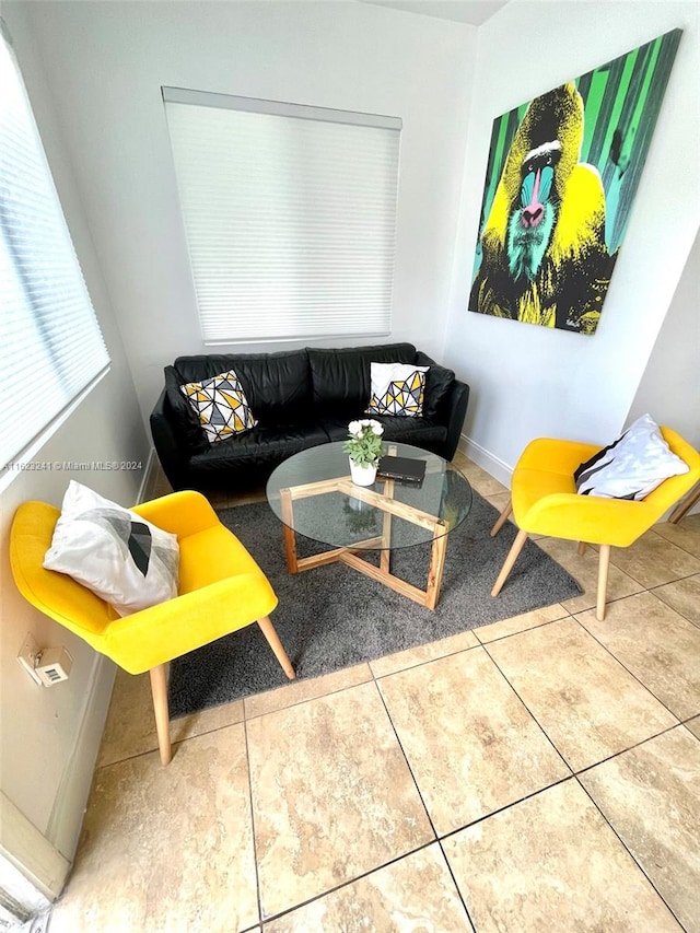 living room featuring tile patterned flooring