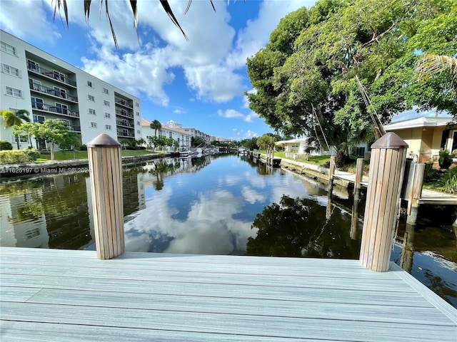 view of dock with a water view