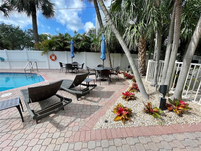 view of patio / terrace with a fenced in pool