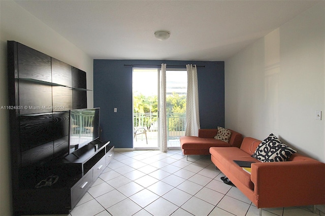 living room with light tile patterned flooring