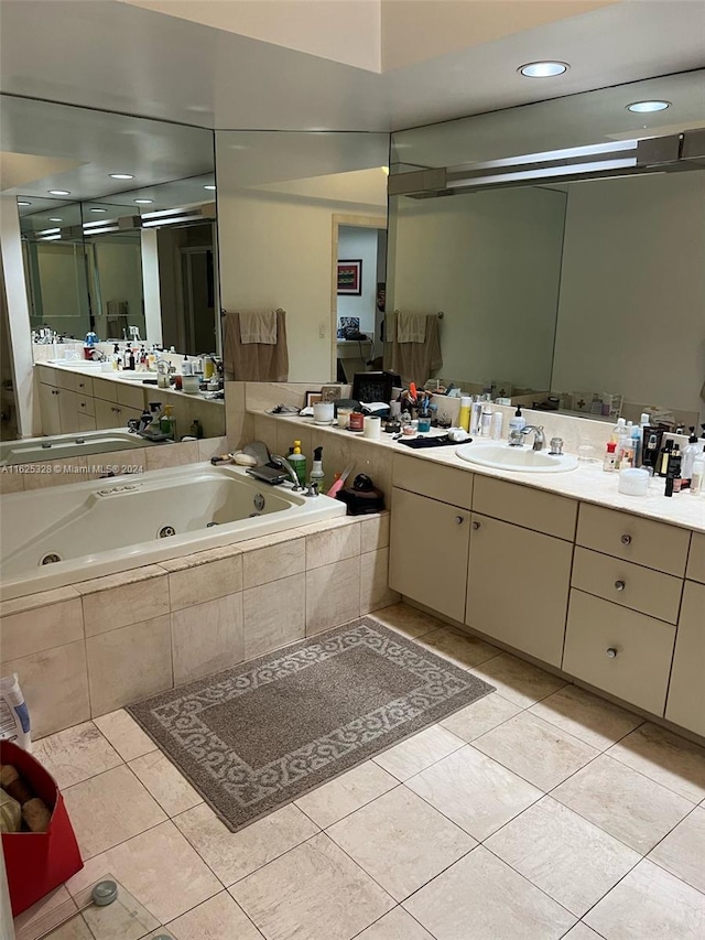 bathroom with vanity and tile patterned flooring