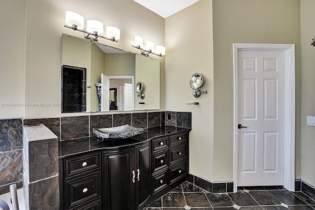 bathroom with vanity and tile patterned floors