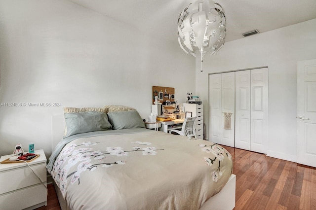 bedroom with a closet and wood-type flooring