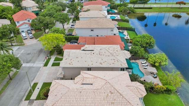 bird's eye view featuring a water view