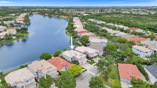 aerial view with a water view