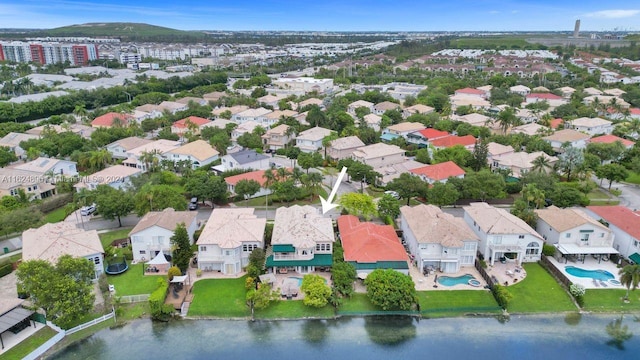 aerial view featuring a water view