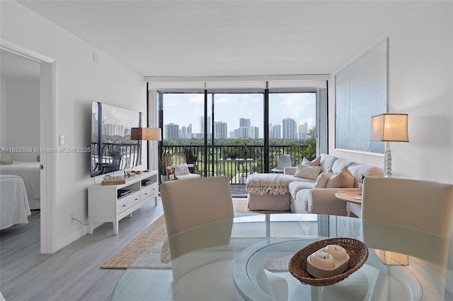 living room featuring light hardwood / wood-style flooring and floor to ceiling windows