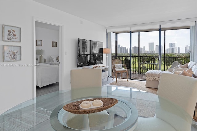 living room with a wall of windows