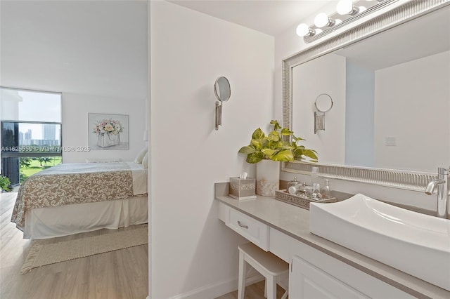 bathroom with vanity and wood-type flooring