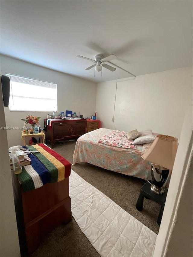 bedroom with carpet floors and ceiling fan