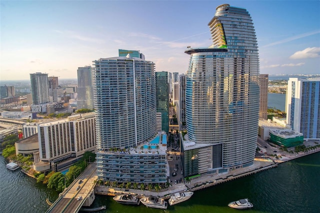 view of city with a water view