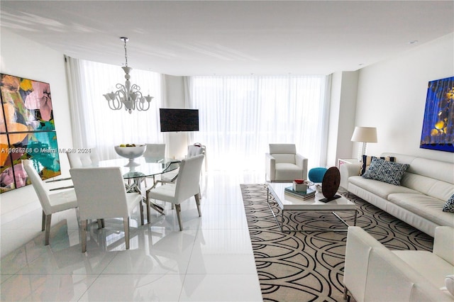 dining area featuring a notable chandelier and light tile patterned floors