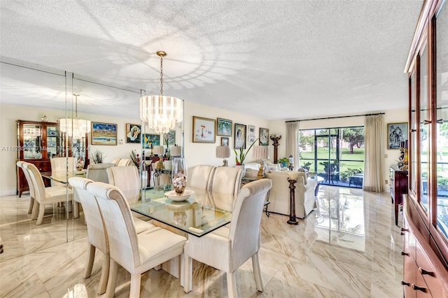 dining room featuring a textured ceiling and a notable chandelier