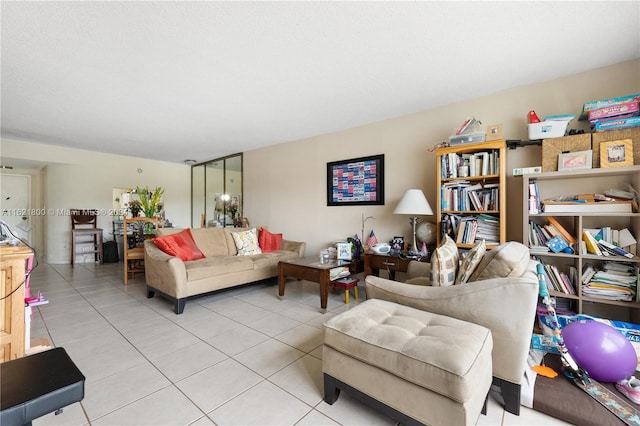 living room featuring light tile patterned floors