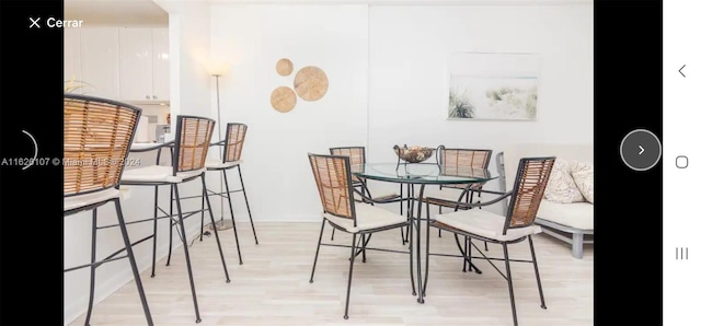 dining space with light hardwood / wood-style flooring