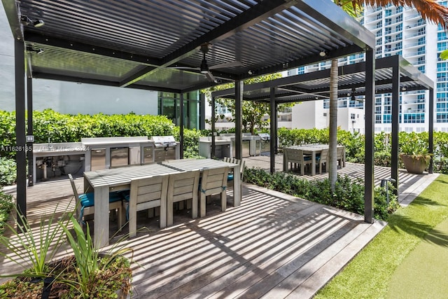 480 NE 31st St Unit 1005, Miami, FL 33137 - view of patio featuring outdoor dining space, an outdoor kitchen, and a pergola