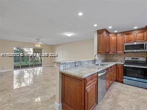 kitchen featuring appliances with stainless steel finishes, sink, and kitchen peninsula